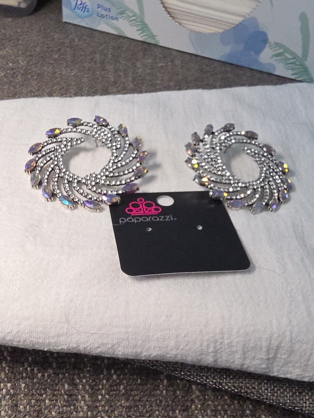 Iridescent Crystal Swirl Statement Earrings - Silver